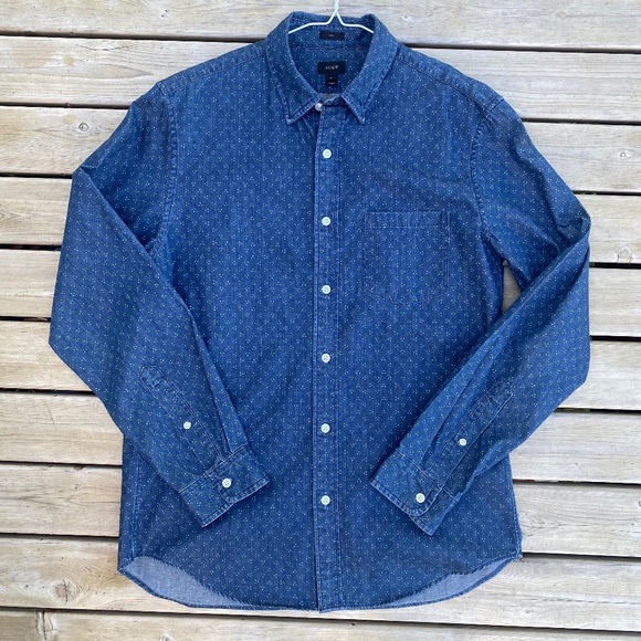 J Crew M Shirt Men's Med Slim Blue Mini Floral Lightweight Denim Button Up L/S - Picture 1 of 11